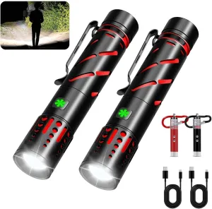 Rechargeable Flashlights High Lumens 20000 Lumens, 2Pack Super Bright Small Tactical Flashlight, Powerful EDC Handheld Flash Lights 3 Modes Zoomable Waterproof for Camping Hiking Emergency (S-2pack)