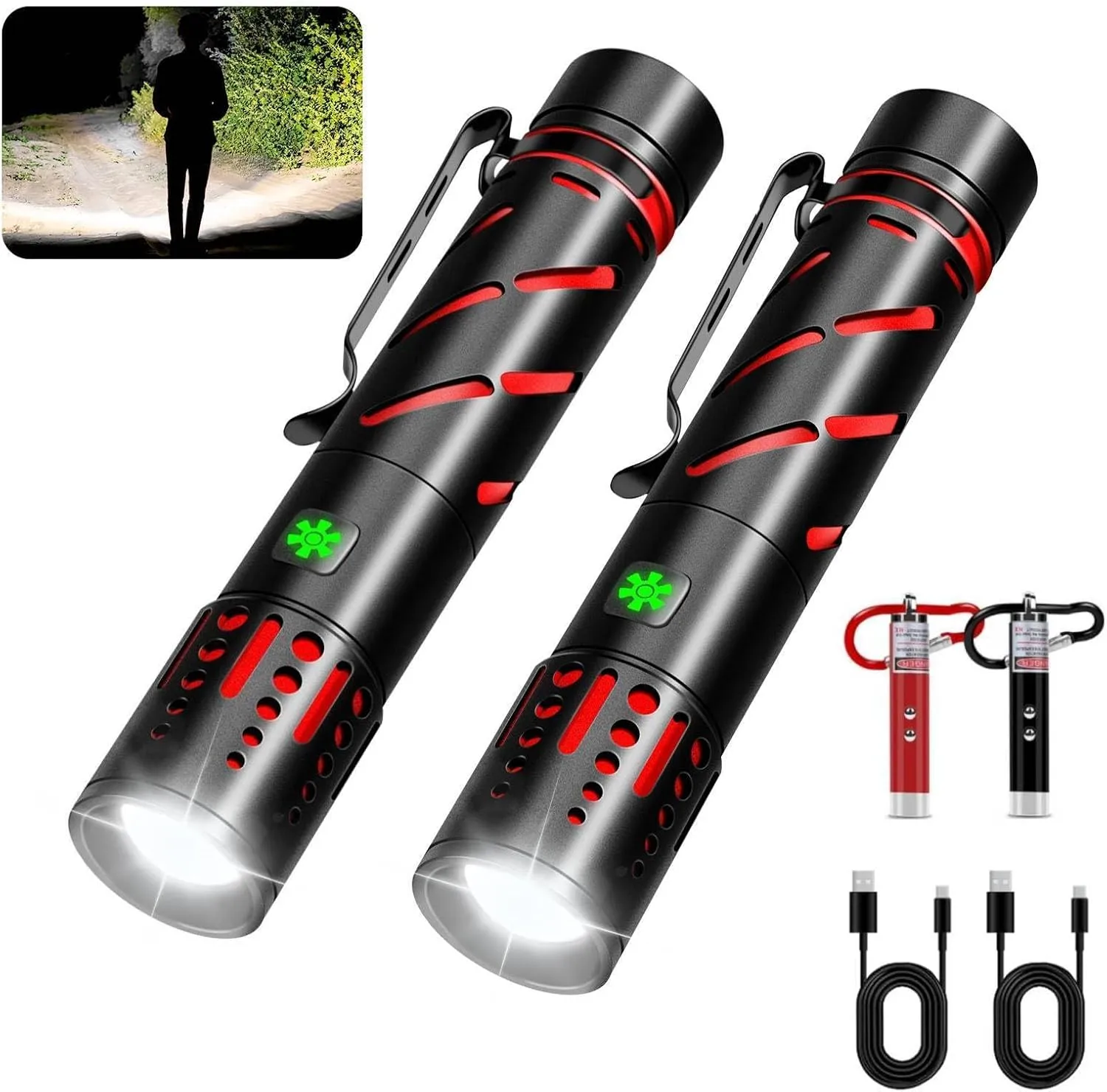 Rechargeable Flashlights High Lumens 20000 Lumens, 2Pack Super Bright Small Tactical Flashlight, Powerful EDC Handheld Flash Lights 3 Modes Zoomable Waterproof for Camping Hiking Emergency (S-2pack)