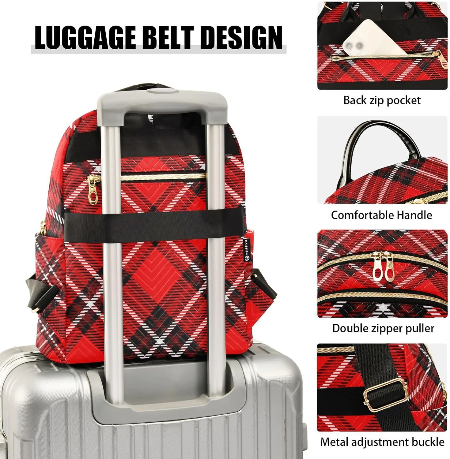 Red Black Buffalo Check Plaid Mini Backpack for Women, Travel Backpack Purse Daypack Shoulder Bag for Ladies