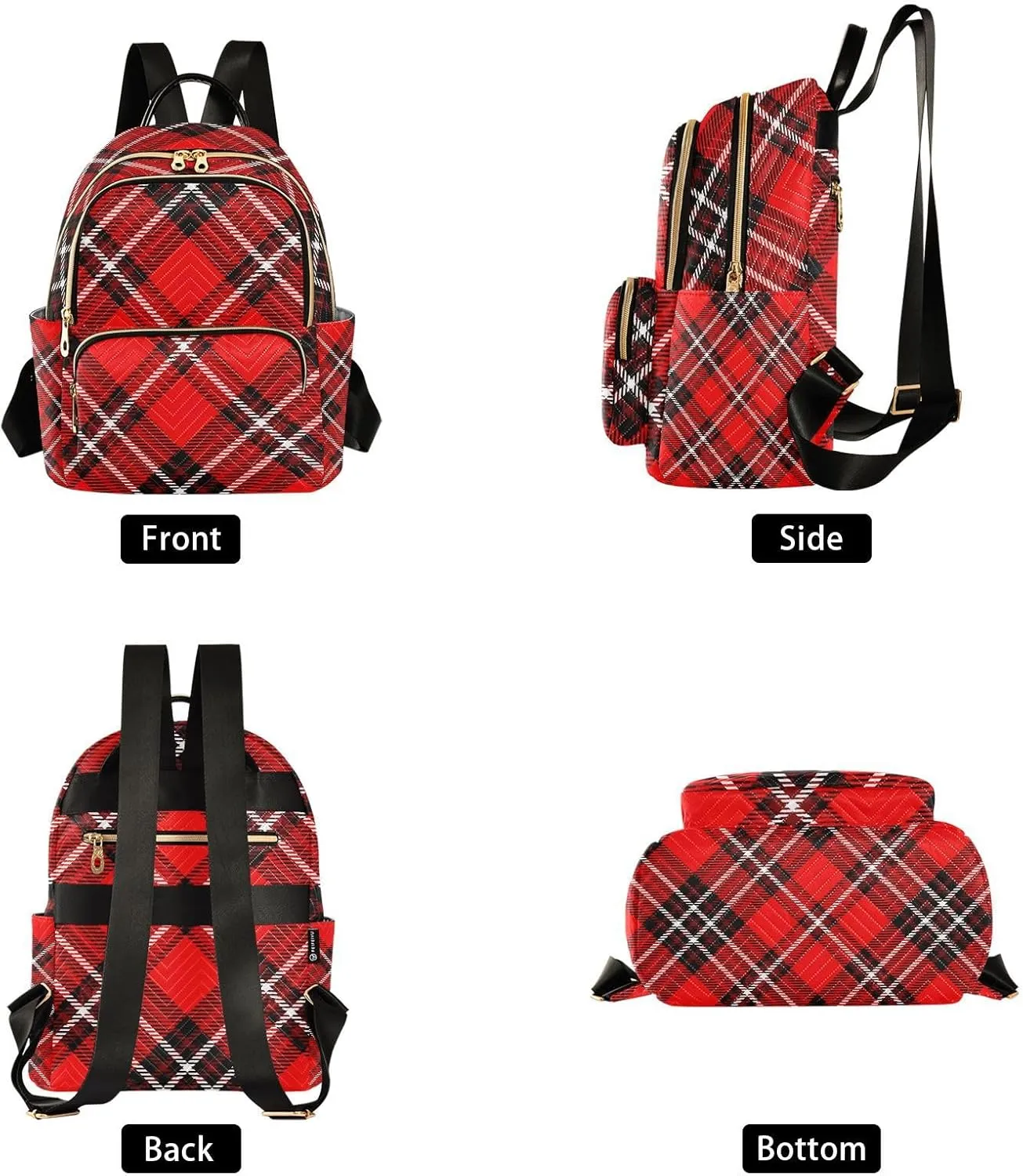 Red Black Buffalo Check Plaid Mini Backpack for Women, Travel Backpack Purse Daypack Shoulder Bag for Ladies