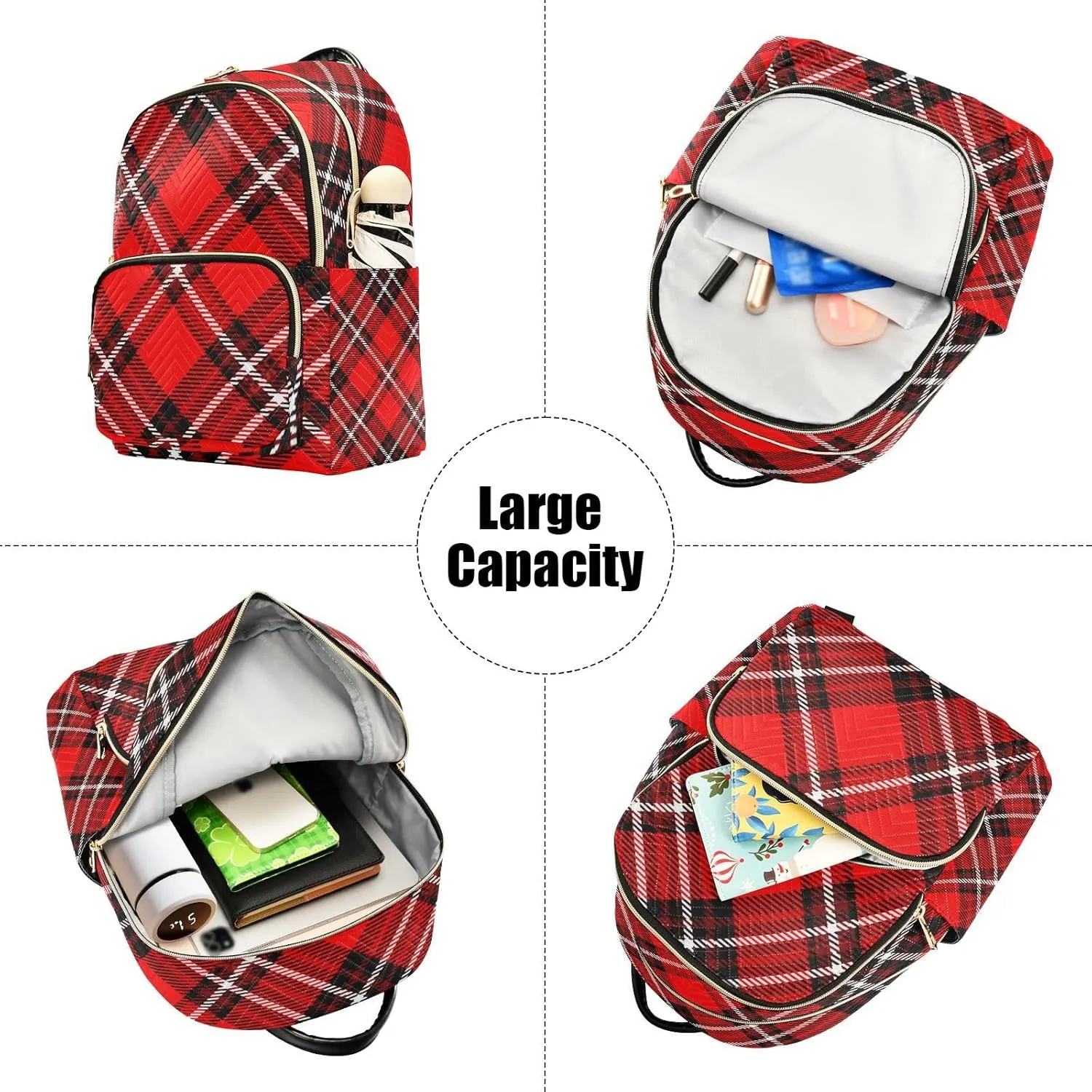 Red Black Buffalo Check Plaid Mini Backpack for Women, Travel Backpack Purse Daypack Shoulder Bag for Ladies