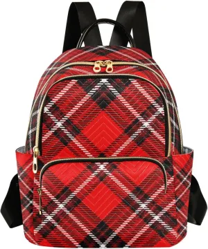 Red Black Buffalo Check Plaid Mini Backpack for Women, Travel Backpack Purse Daypack Shoulder Bag for Ladies