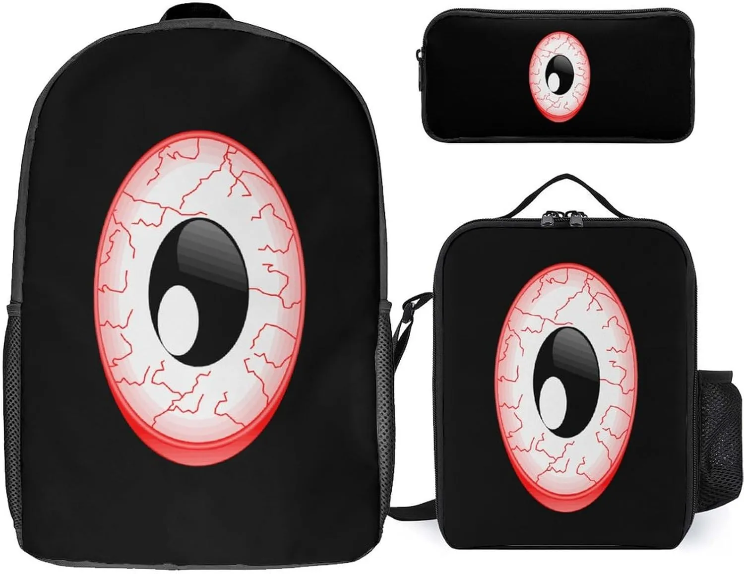 Red Eyeball 3Pcs Laptop Backpack Set 17 Inch Daypack with Lunch Bag Pencil Case Set for Travel Work