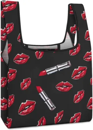 Red Lipstick Sexy Lips Makeup Grocery Shopping Bags Foldable Tote Bags Casual Handbags Purses Work Bag for Women