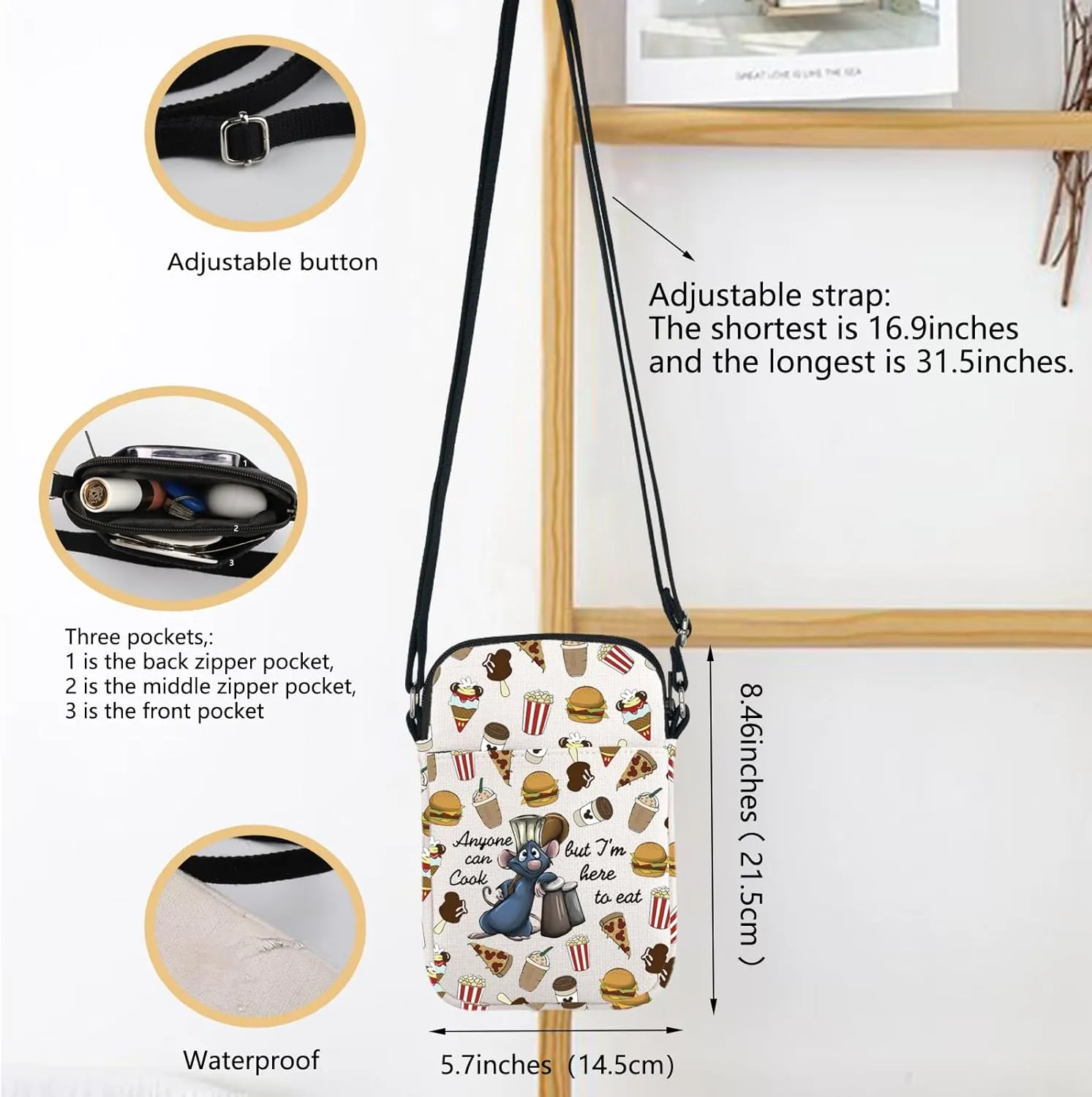 Remy Inspire Gift Anyone Can Cook Quote Crossbody Bag Remy Inspired Messenger Bag Remy Rat Gift