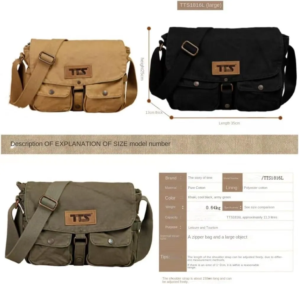 Retro Canvas Messenger Bag - Durable Multi-functional Crossbody Shoulder Bag with Multiple Pockets