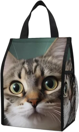 Reusable Lunch Bag for Women Men A Curious Cat Lunch Tote Bags Insulated Lunch Box Large Capacity Lunchbox Cooler Lunch Container for Work Office Picnic Travel