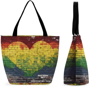 Reusable Shopping Bags for Women Large Grocery Bags Travel Tote Bags Heart Shape Color Brick Wall Shoulder Bag for Work