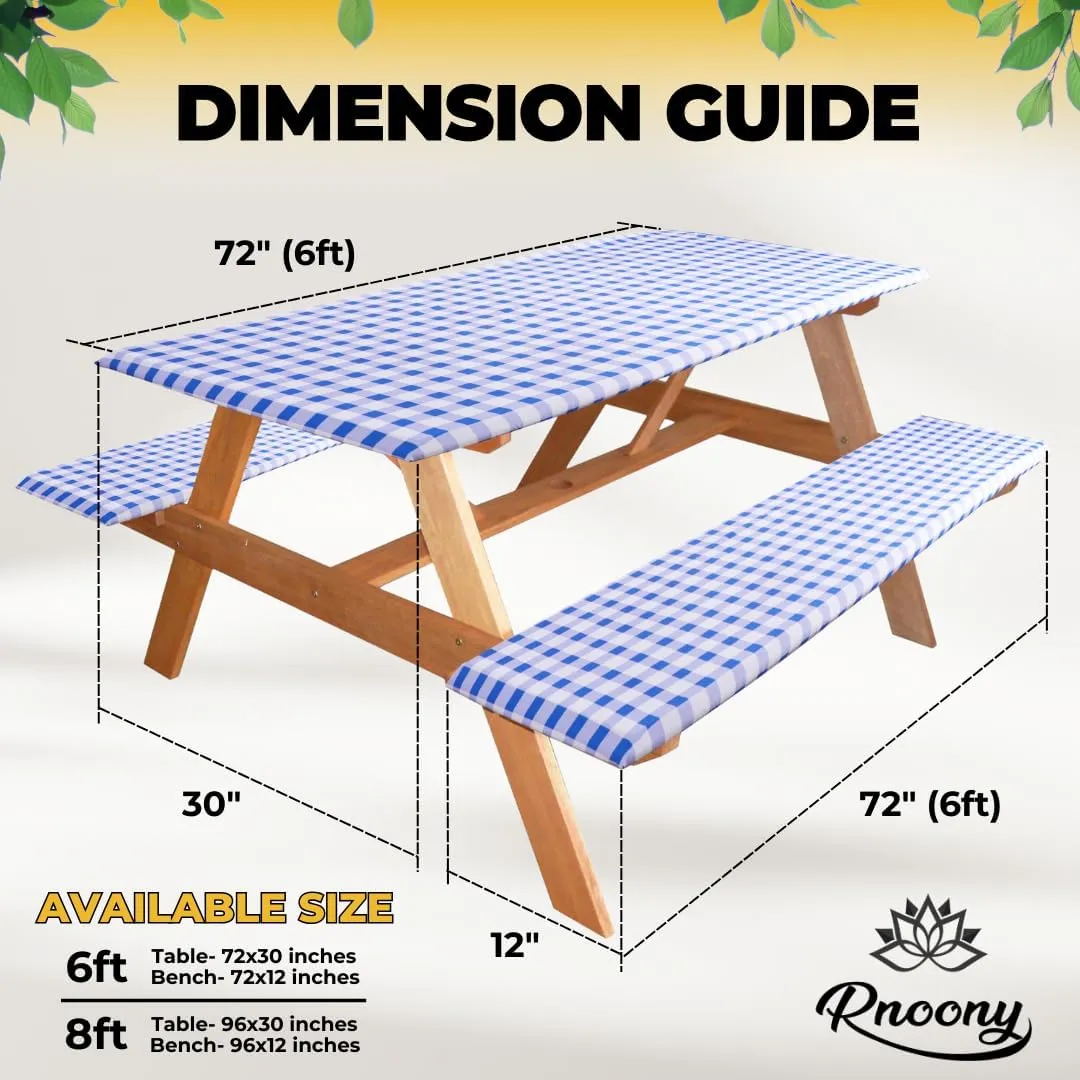 RNOONY 6ft Polyester Picnic Table Cover with Bench Covers Windproof & Waterproof Tablecloth, Perfect for Camping Gifts & RV Essentials, Cool Camping Gadgets, with Carrying Bag, 72x30 Inches, 4Pcs,Blue