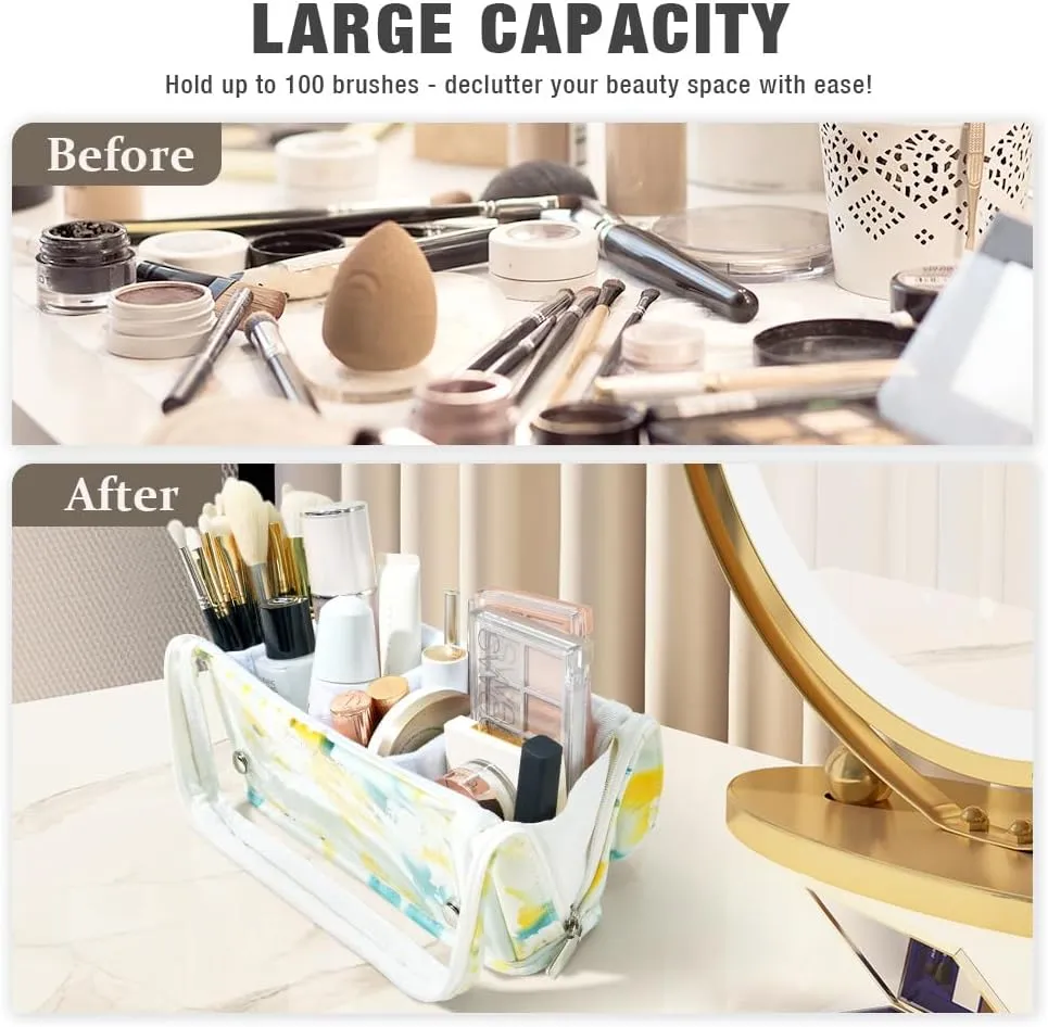 ROWNYEON Clear Makeup Case Toiletry Bag Multipurpose Travel Makeup Train Case Portable Cosmetic Organizer Transparent Storage Bag
