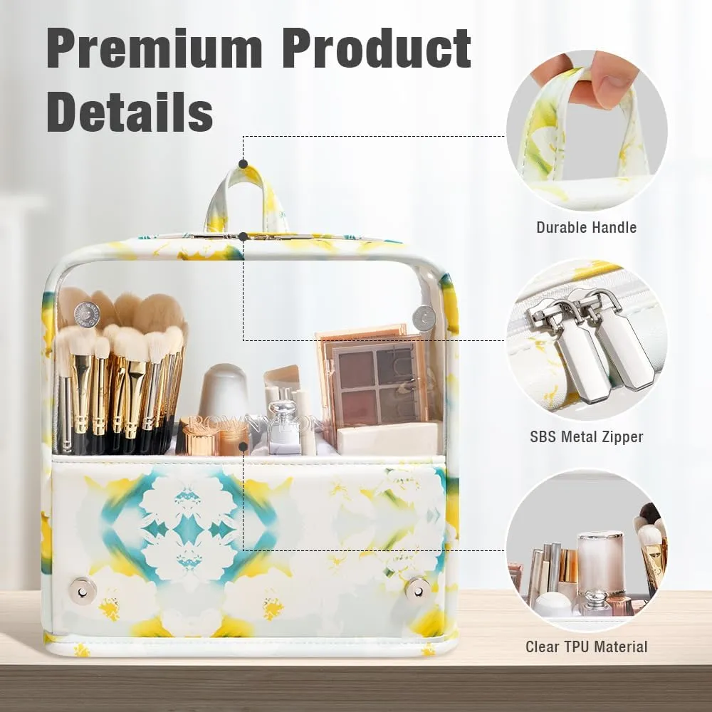 ROWNYEON Clear Makeup Case Toiletry Bag Multipurpose Travel Makeup Train Case Portable Cosmetic Organizer Transparent Storage Bag