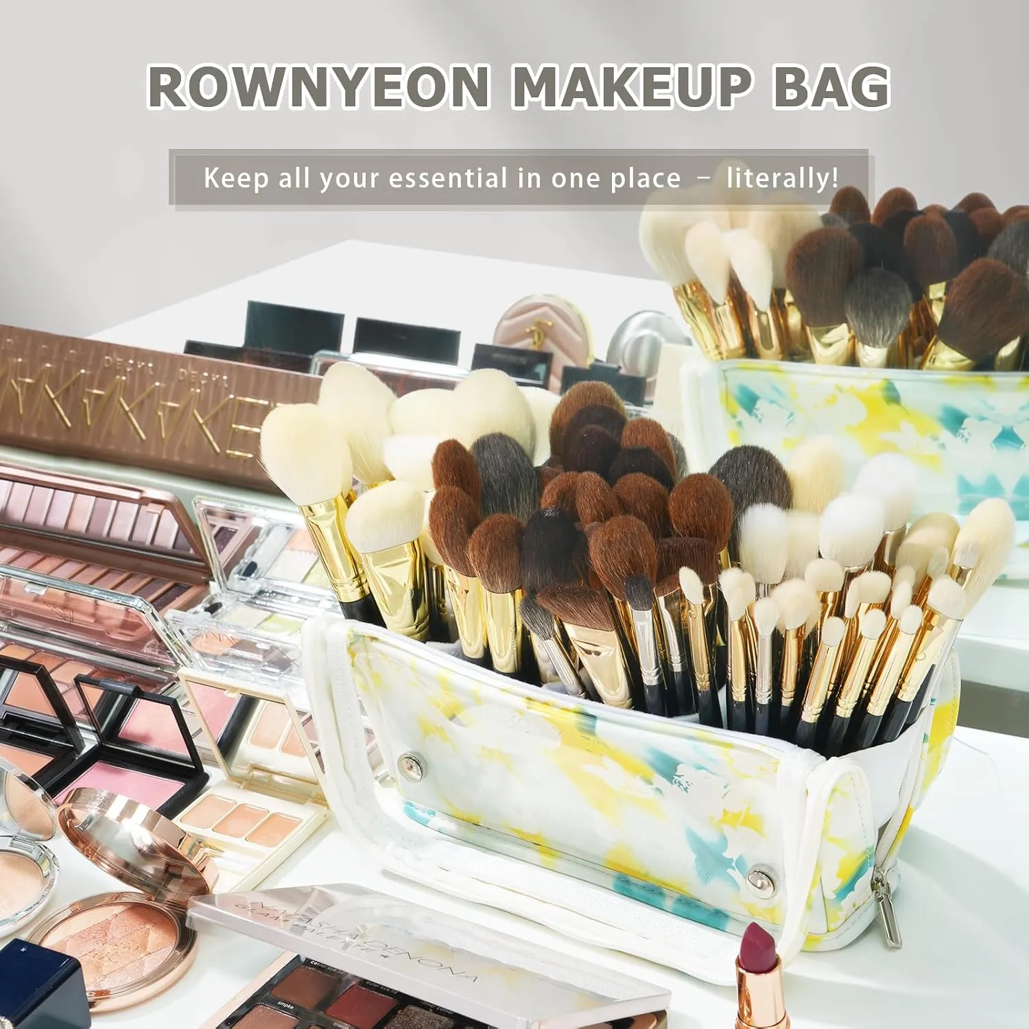 ROWNYEON Clear Makeup Case Toiletry Bag Multipurpose Travel Makeup Train Case Portable Cosmetic Organizer Transparent Storage Bag