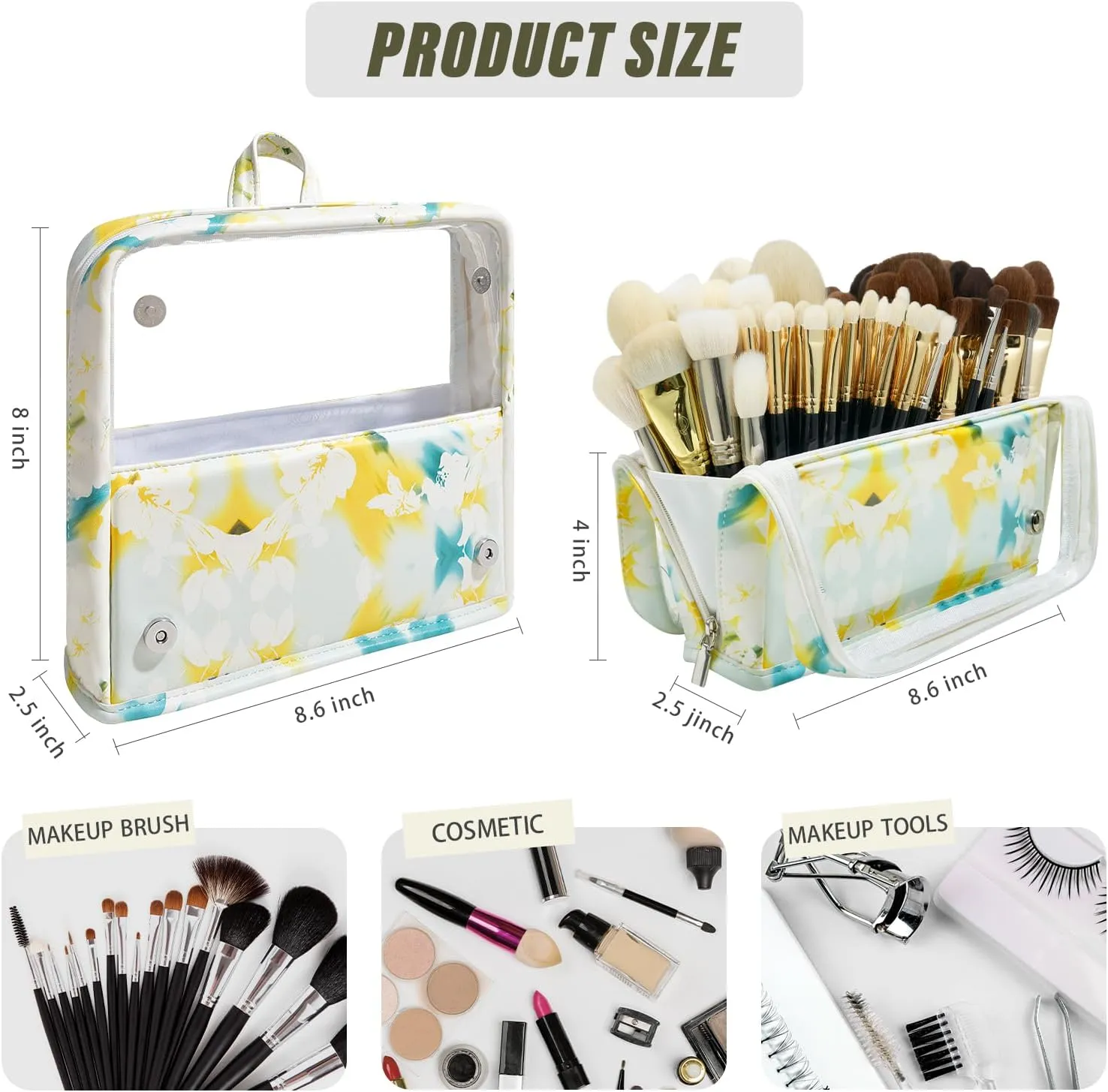 ROWNYEON Clear Makeup Case Toiletry Bag Multipurpose Travel Makeup Train Case Portable Cosmetic Organizer Transparent Storage Bag