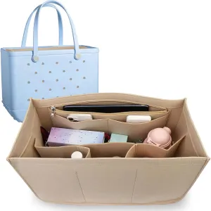Rubber Beach Bag Organizer Compatible with Bogg Bag Tote & Simply Southern Tote,Felt Bag Organizer,Insert Divider Pouch Zipper for Bags,7 Pocekets,Beige - Small