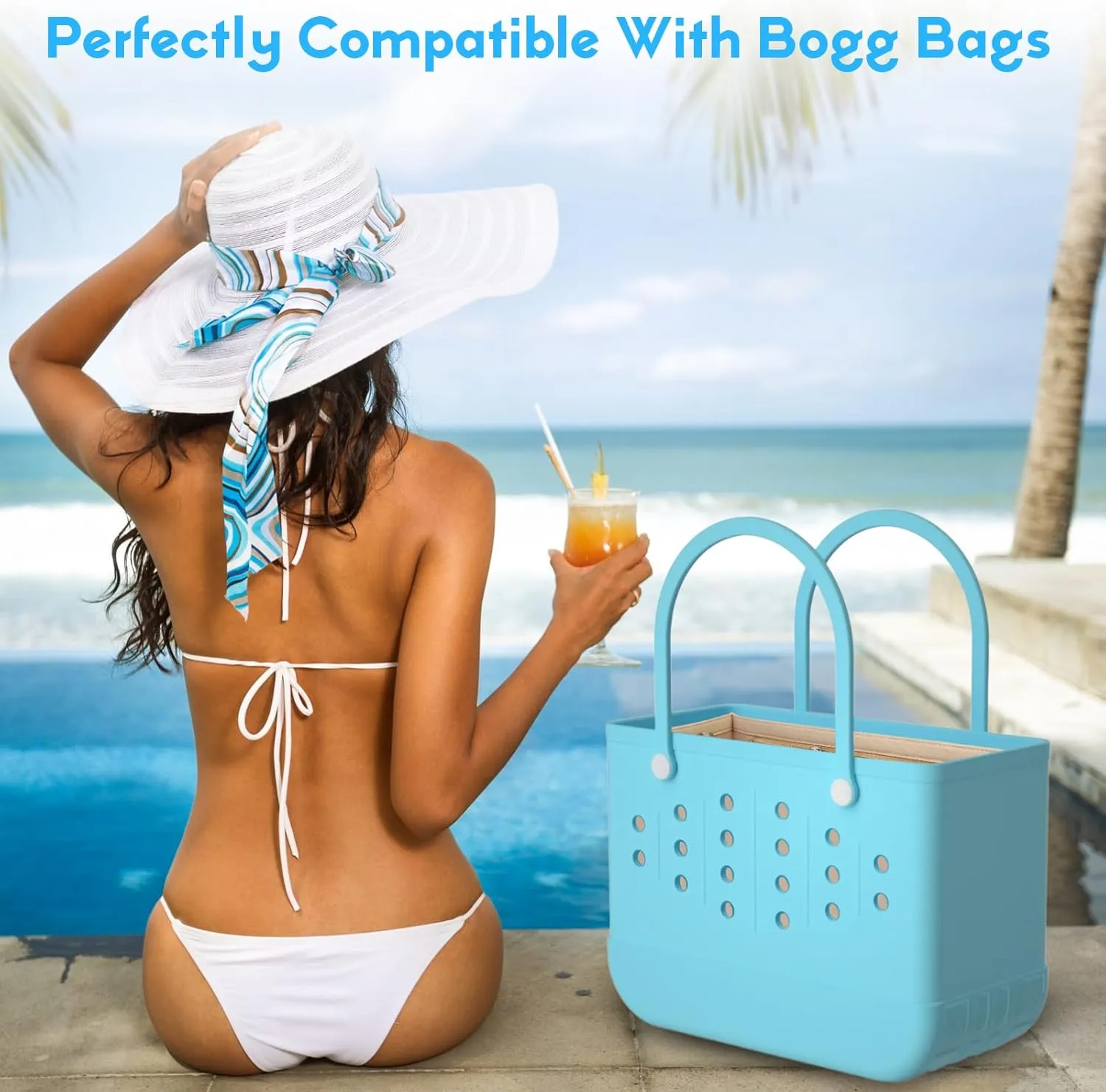 Rubber Beach Bag Organizer Compatible with Bogg Bag Tote & Simply Southern Tote,Felt Bag Organizer,Insert Divider Pouch Zipper for Bags,7 Pocekets,Beige - Small