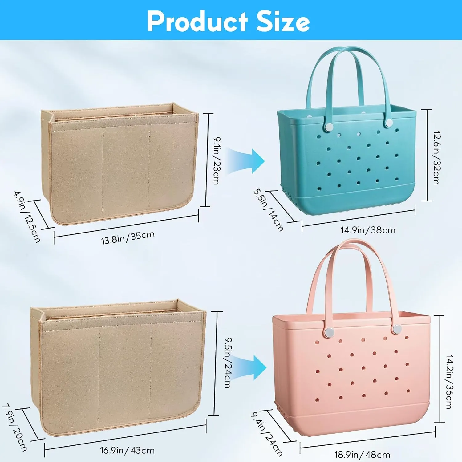 Rubber Beach Bag Organizer Compatible with Bogg Bag Tote & Simply Southern Tote,Felt Bag Organizer,Insert Divider Pouch Zipper for Bags,7 Pocekets,Beige - Small
