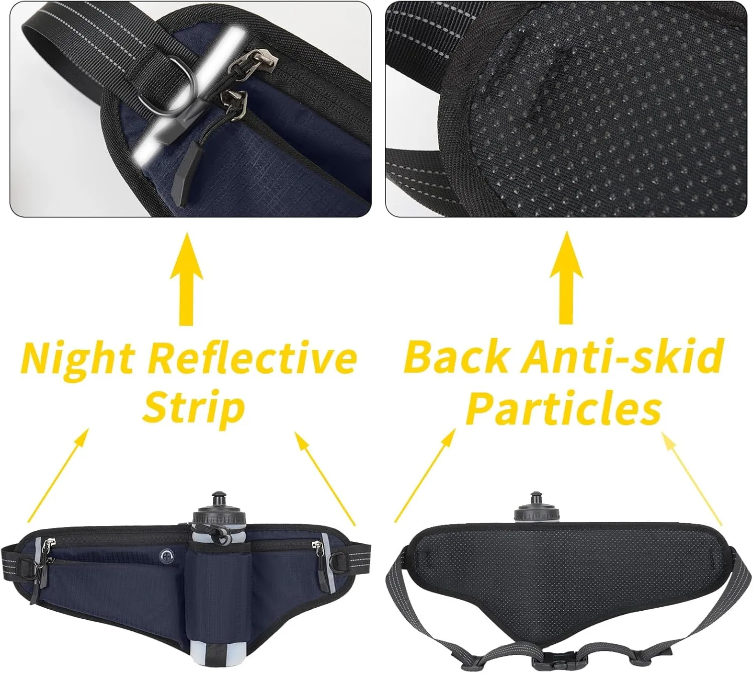 Running Waist Pack,Adjustable Hydration Running Belt Bag with Foldable Water Bottle Holder(Bottles NOT Included),Water Resistant Pouch Pack,for Marathon,Jogging, Cycling,Biking,Hiking (deep blue)