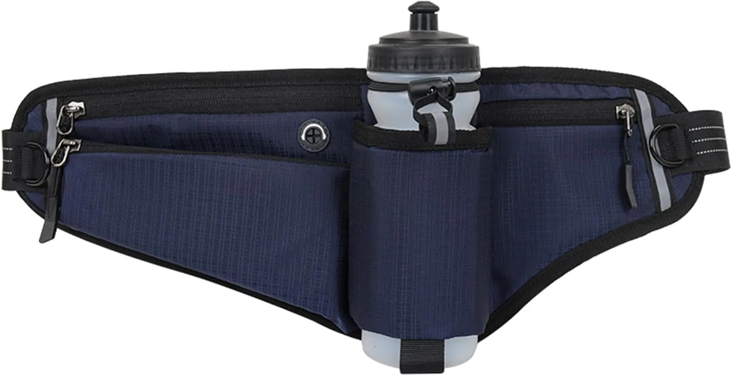 Running Waist Pack,Adjustable Hydration Running Belt Bag with Foldable Water Bottle Holder(Bottles NOT Included),Water Resistant Pouch Pack,for Marathon,Jogging, Cycling,Biking,Hiking (deep blue)