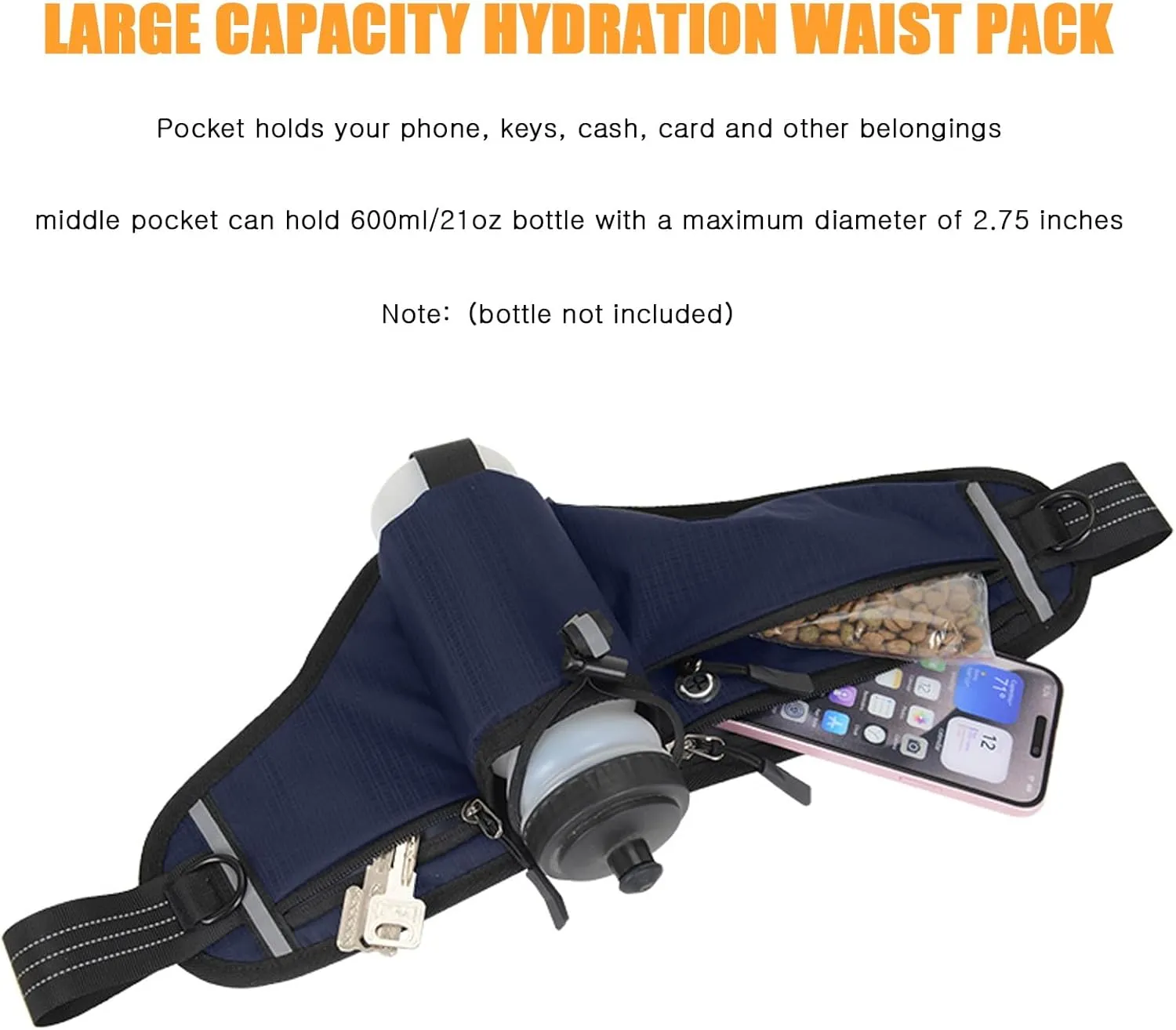 Running Waist Pack,Adjustable Hydration Running Belt Bag with Foldable Water Bottle Holder(Bottles NOT Included),Water Resistant Pouch Pack,for Marathon,Jogging, Cycling,Biking,Hiking (deep blue)
