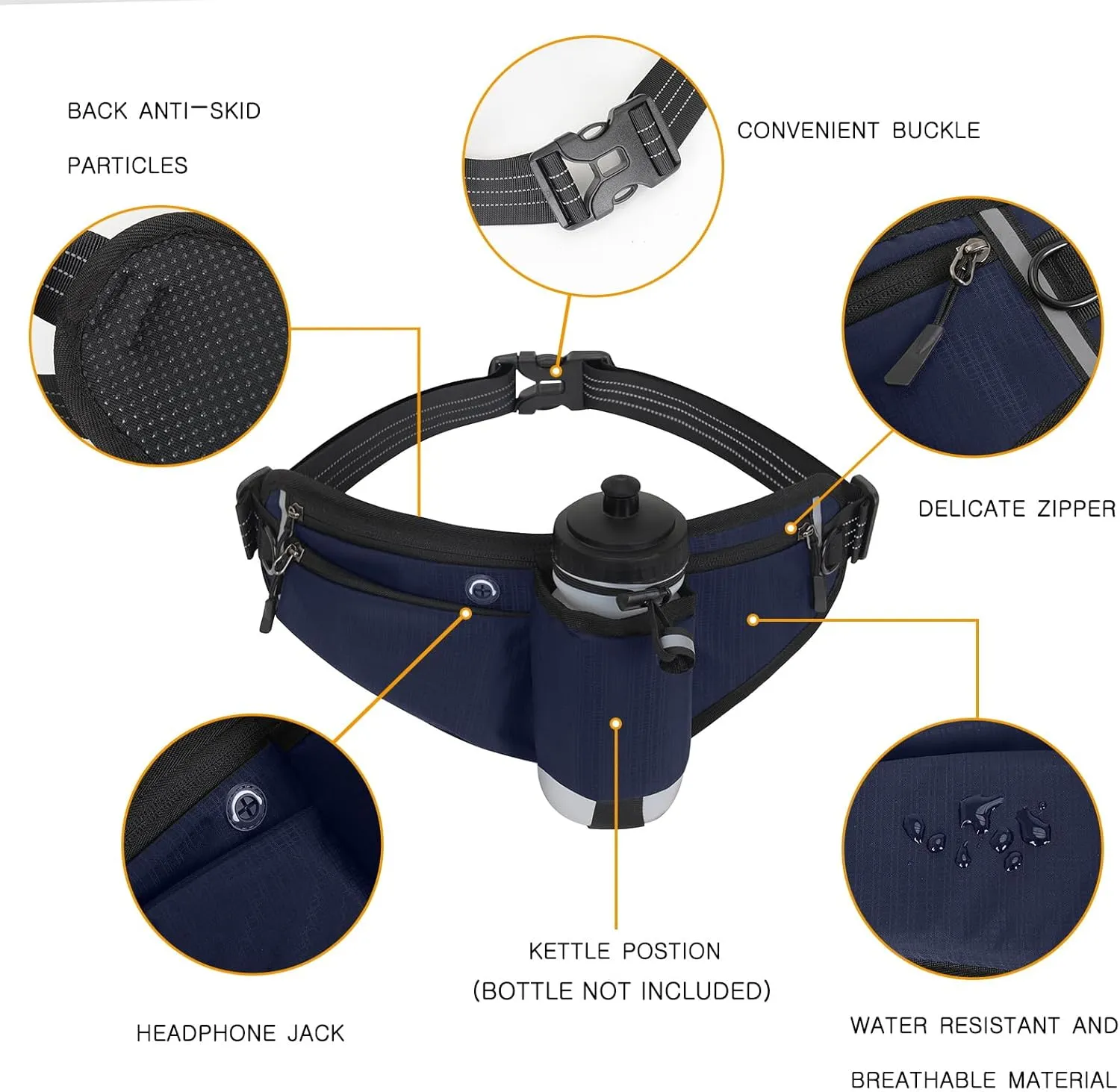 Running Waist Pack,Adjustable Hydration Running Belt Bag with Foldable Water Bottle Holder(Bottles NOT Included),Water Resistant Pouch Pack,for Marathon,Jogging, Cycling,Biking,Hiking (deep blue)