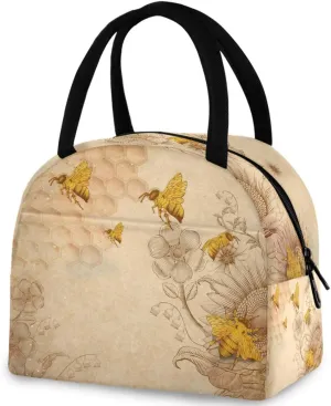 Rural Honey Bees Wildflowers Reusable Lunch Tote Bag, Insulated Water-resistant Thermal Cooler Bag for Man Women Picnic Boating Beach Fishing Work