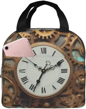 Rusty Steampunk Clock Lunch Bag for Women Men Reusable Lunch Tote Bags Insulated Lunch Box Leakproof Meal Bag Large Capacity Cooler Food Containers for Work Travel Outdoor