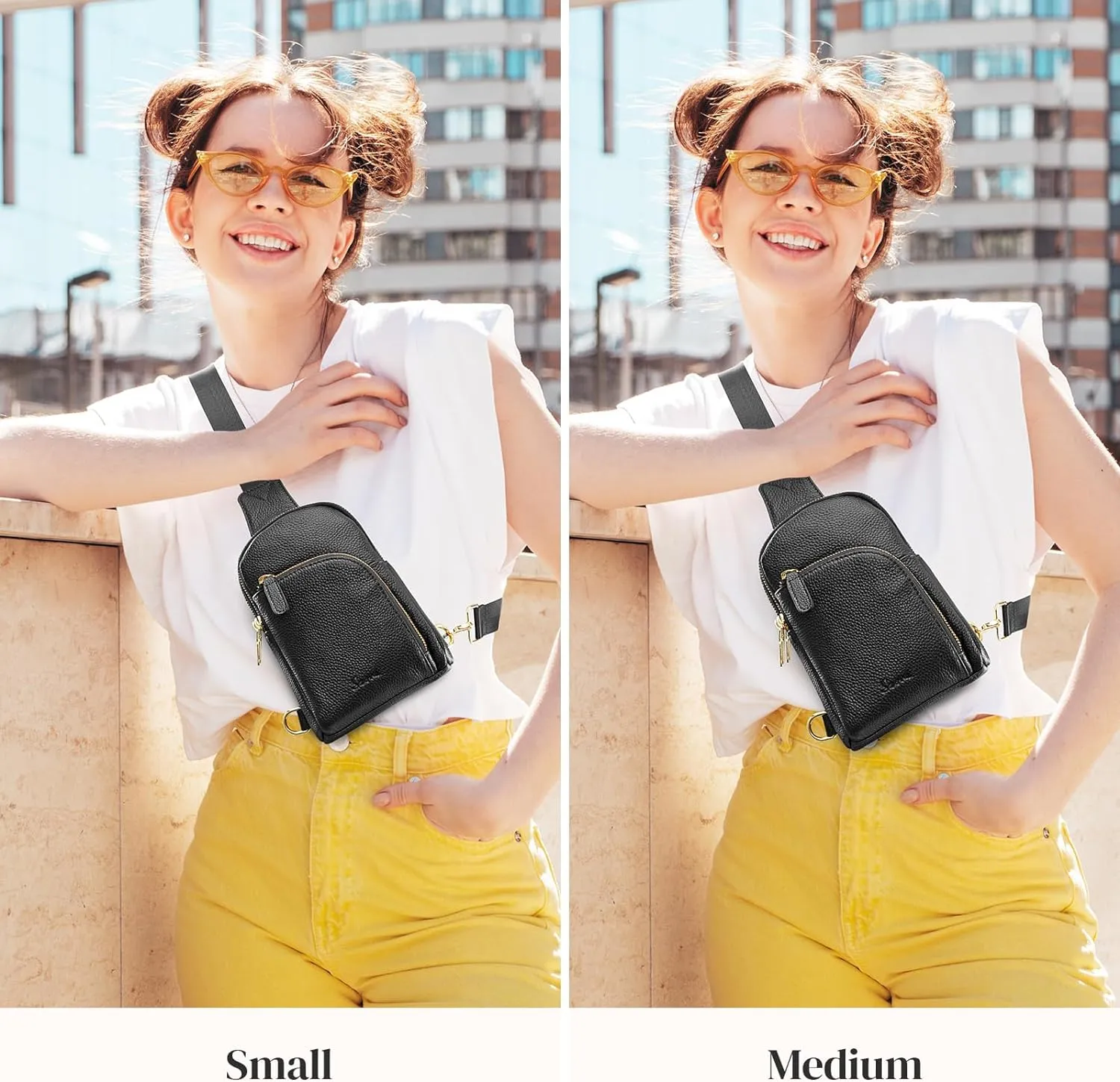 S-ZONE Genuine Leather RFID Blocking Small Sling Bag Women Crossbody Fanny Packs