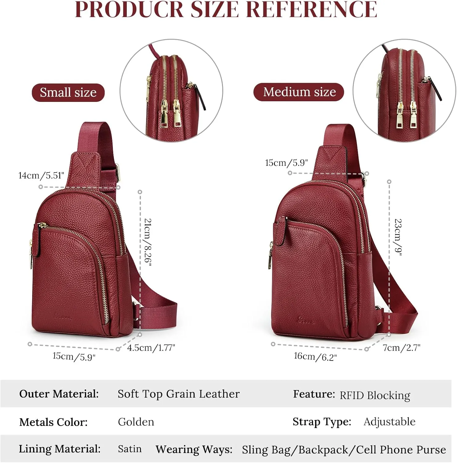S-ZONE Genuine Leather RFID Blocking Small Sling Bag Women Crossbody Fanny Packs