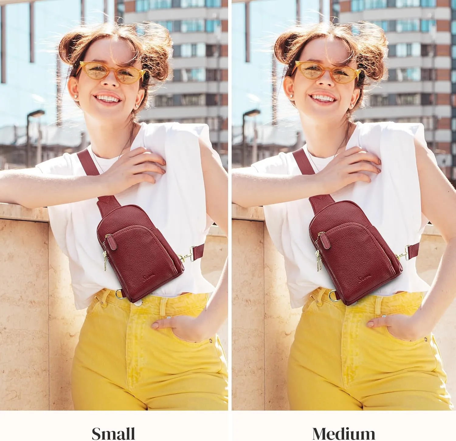 S-ZONE Genuine Leather RFID Blocking Small Sling Bag Women Crossbody Fanny Packs