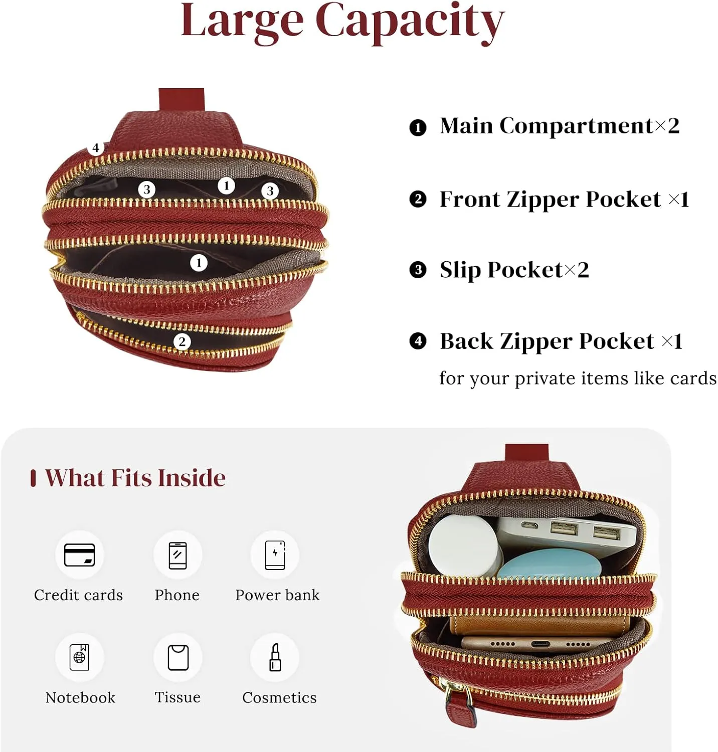 S-ZONE Genuine Leather RFID Blocking Small Sling Bag Women Crossbody Fanny Packs