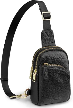 S-ZONE Genuine Leather RFID Blocking Small Sling Bag Women Crossbody Fanny Packs