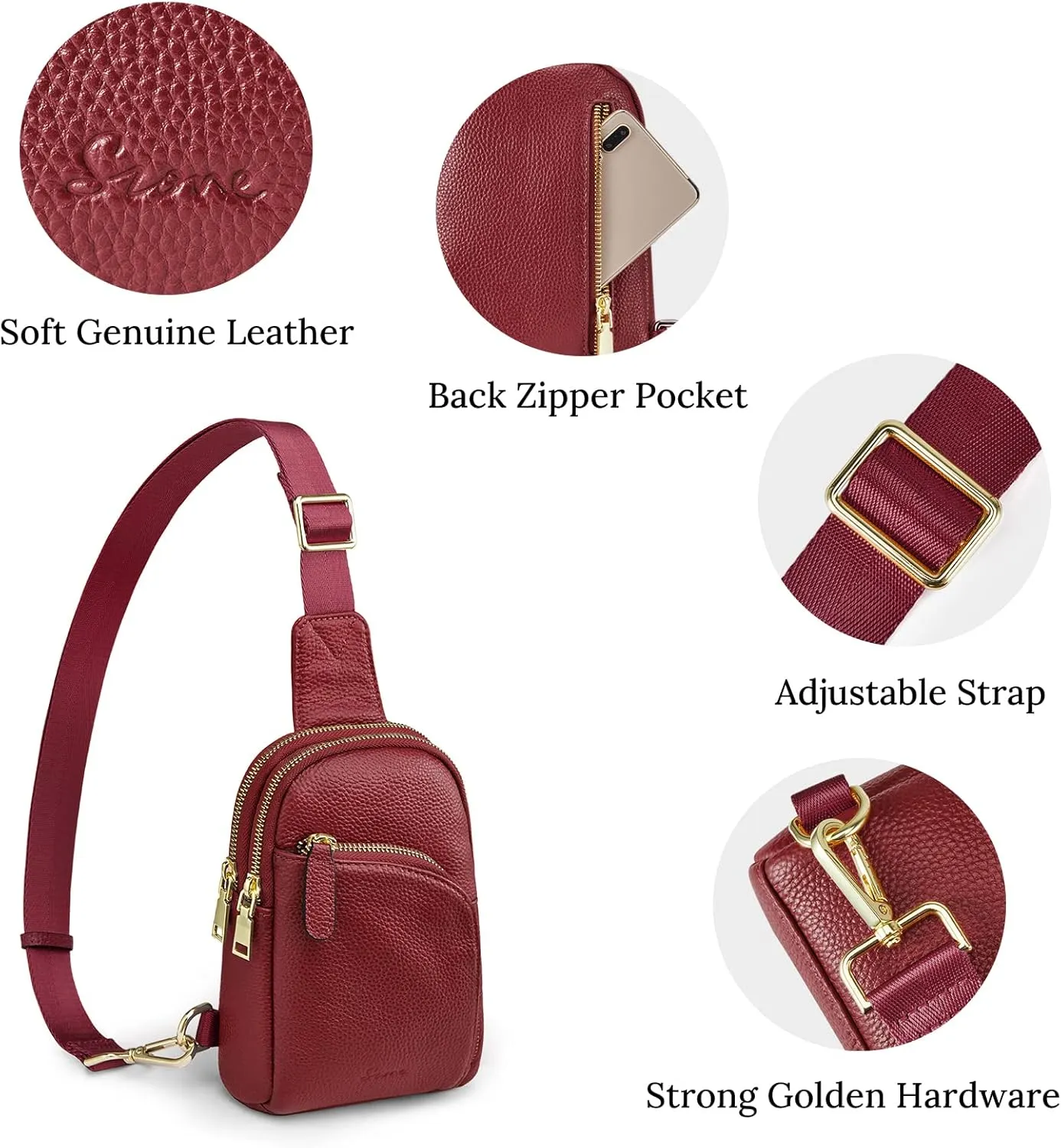 S-ZONE Genuine Leather RFID Blocking Small Sling Bag Women Crossbody Fanny Packs
