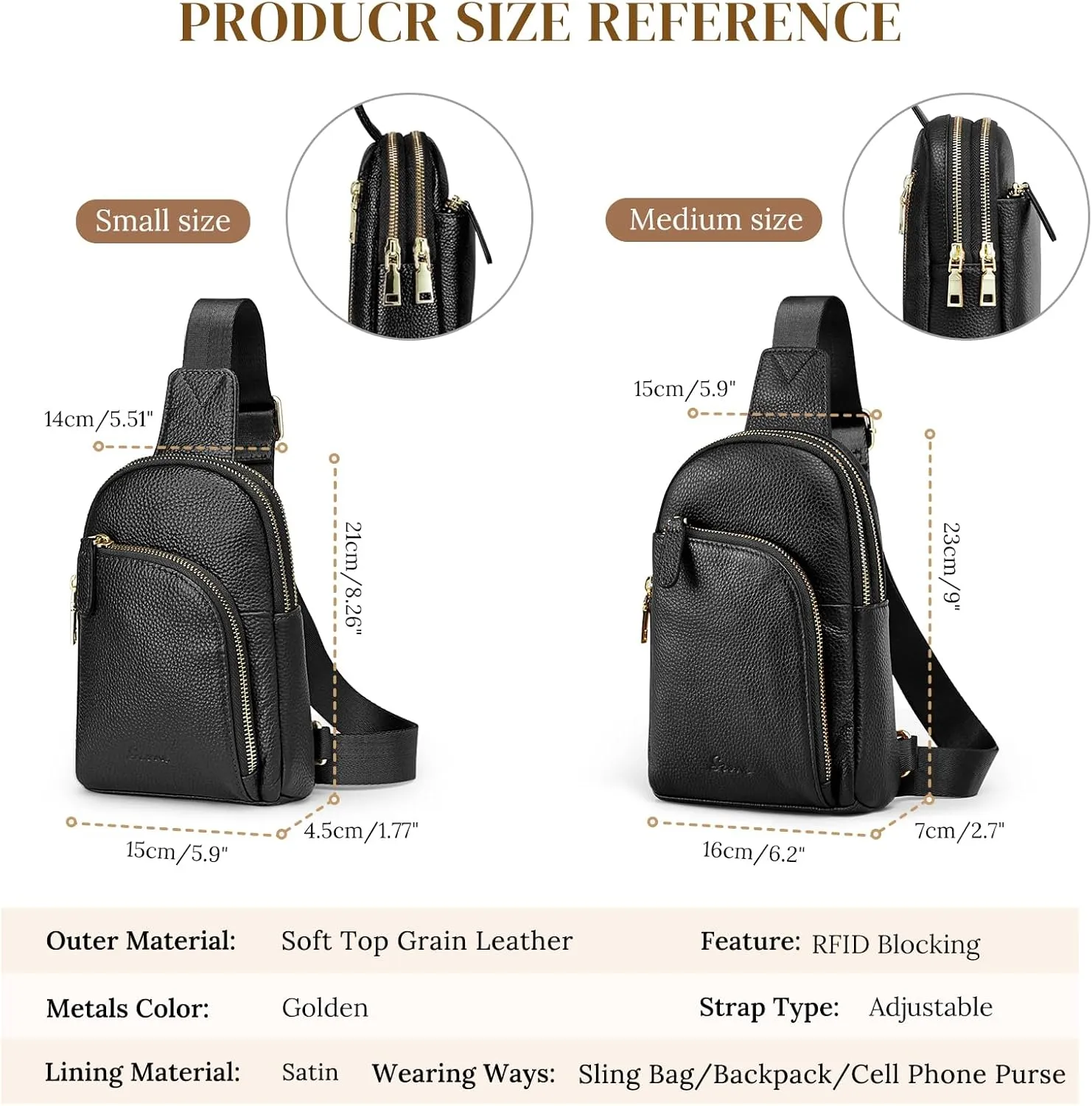 S-ZONE Genuine Leather RFID Blocking Small Sling Bag Women Crossbody Fanny Packs