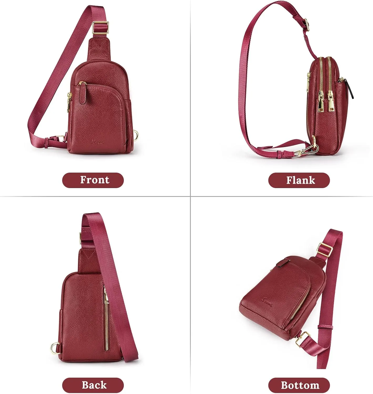 S-ZONE Genuine Leather RFID Blocking Small Sling Bag Women Crossbody Fanny Packs