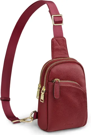 S-ZONE Genuine Leather RFID Blocking Small Sling Bag Women Crossbody Fanny Packs