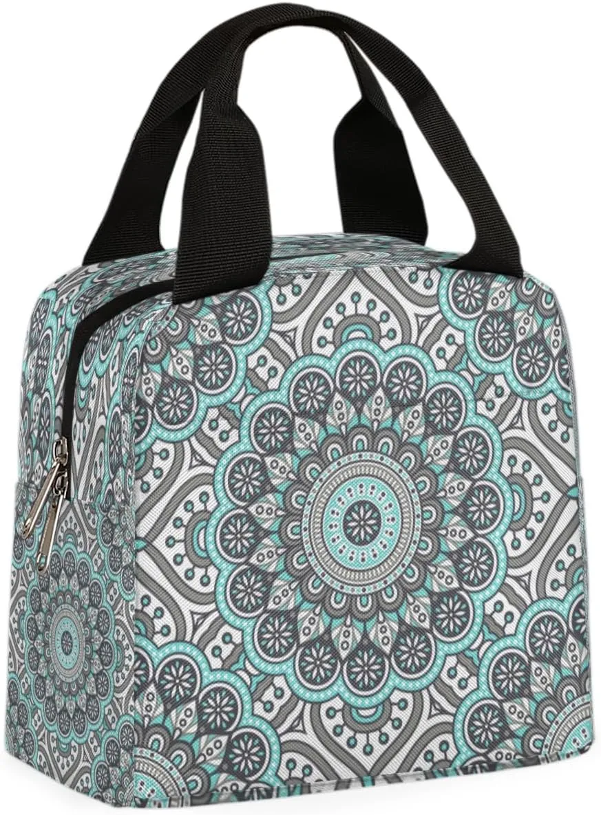 Sacred Mandala Insulated Lunch Bag Box Reusable Lunch Tote Bag for Women Men Adults Leakproof Lunch Containers Meal Prep Zipper Soft Cooler Bag for Work Office Picnic Travel