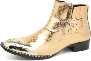 Santimon Chelsea Boots Men Casual Dress Genuine Leather Ankle Boots Metal-Square Toe Snakeskin Texture Western Boots Fashion Prom Wedding Tuxedo Ballroom Party Disco Singer Cowboy Boots for Men