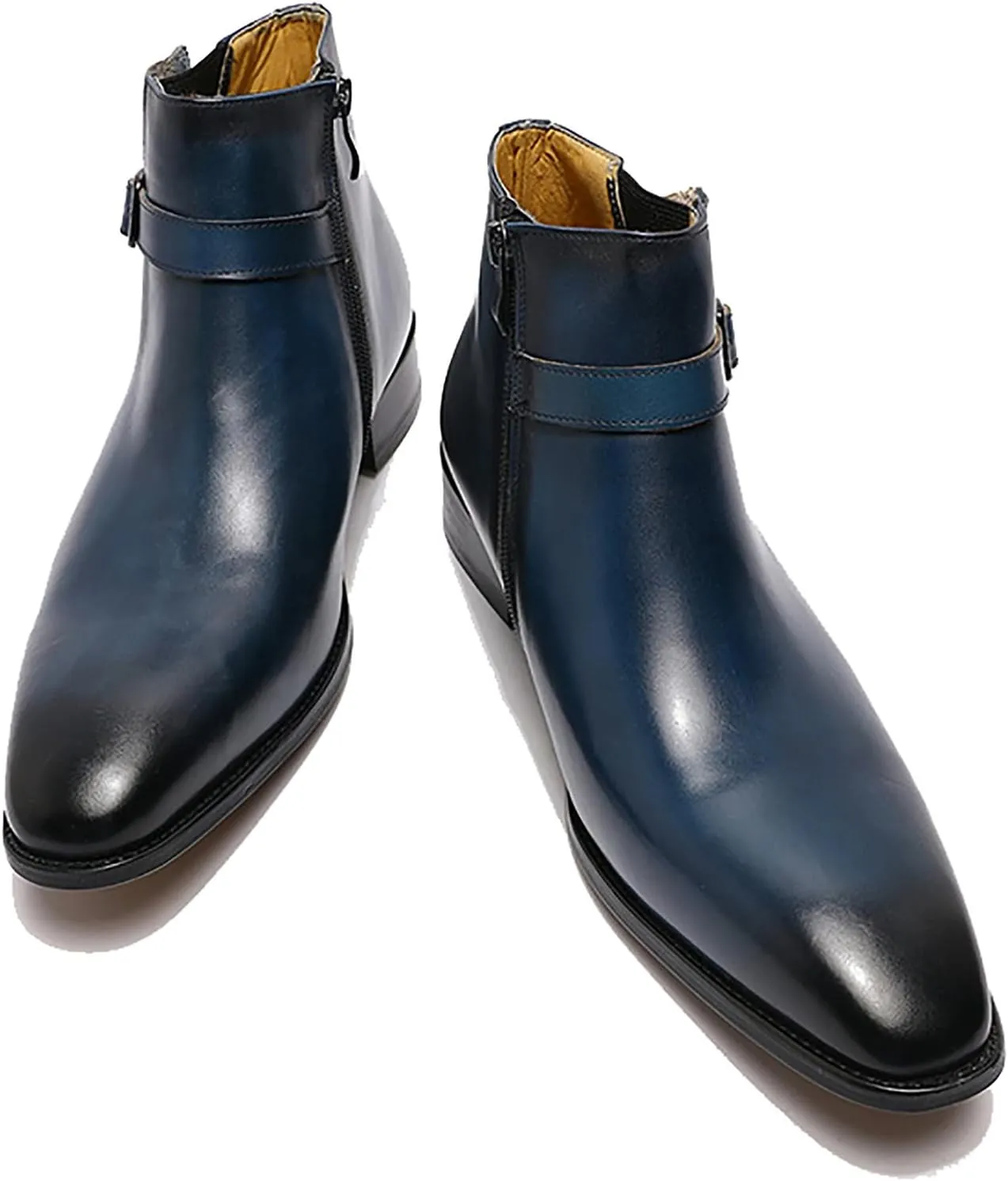 Santimon Mens Chelsea Boots Formal Dress Ankle Boots Genunie Leather Plain Toe Belt Buckle Cowboy Boots Prom Wedding Business Causal Fashion Suit Tuxedo Boots for Men