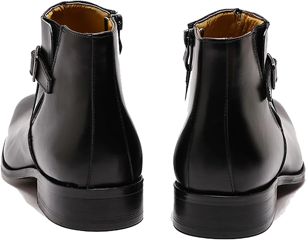 Santimon Mens Chelsea Boots Formal Dress Ankle Boots Genunie Leather Plain Toe Belt Buckle Cowboy Boots Prom Wedding Business Causal Fashion Suit Tuxedo Boots for Men