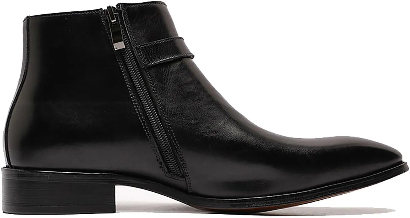 Santimon Mens Chelsea Boots Formal Dress Ankle Boots Genunie Leather Plain Toe Belt Buckle Cowboy Boots Prom Wedding Business Causal Fashion Suit Tuxedo Boots for Men