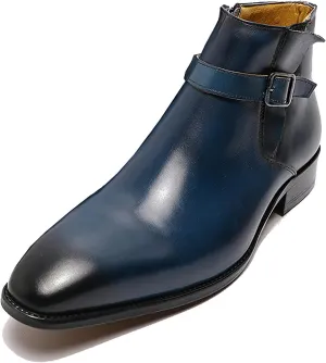 Santimon Mens Chelsea Boots Formal Dress Ankle Boots Genunie Leather Plain Toe Belt Buckle Cowboy Boots Prom Wedding Business Causal Fashion Suit Tuxedo Boots for Men