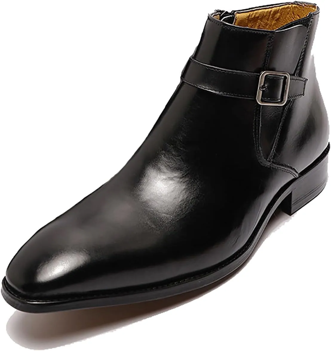 Santimon Mens Chelsea Boots Formal Dress Ankle Boots Genunie Leather Plain Toe Belt Buckle Cowboy Boots Prom Wedding Business Causal Fashion Suit Tuxedo Boots for Men