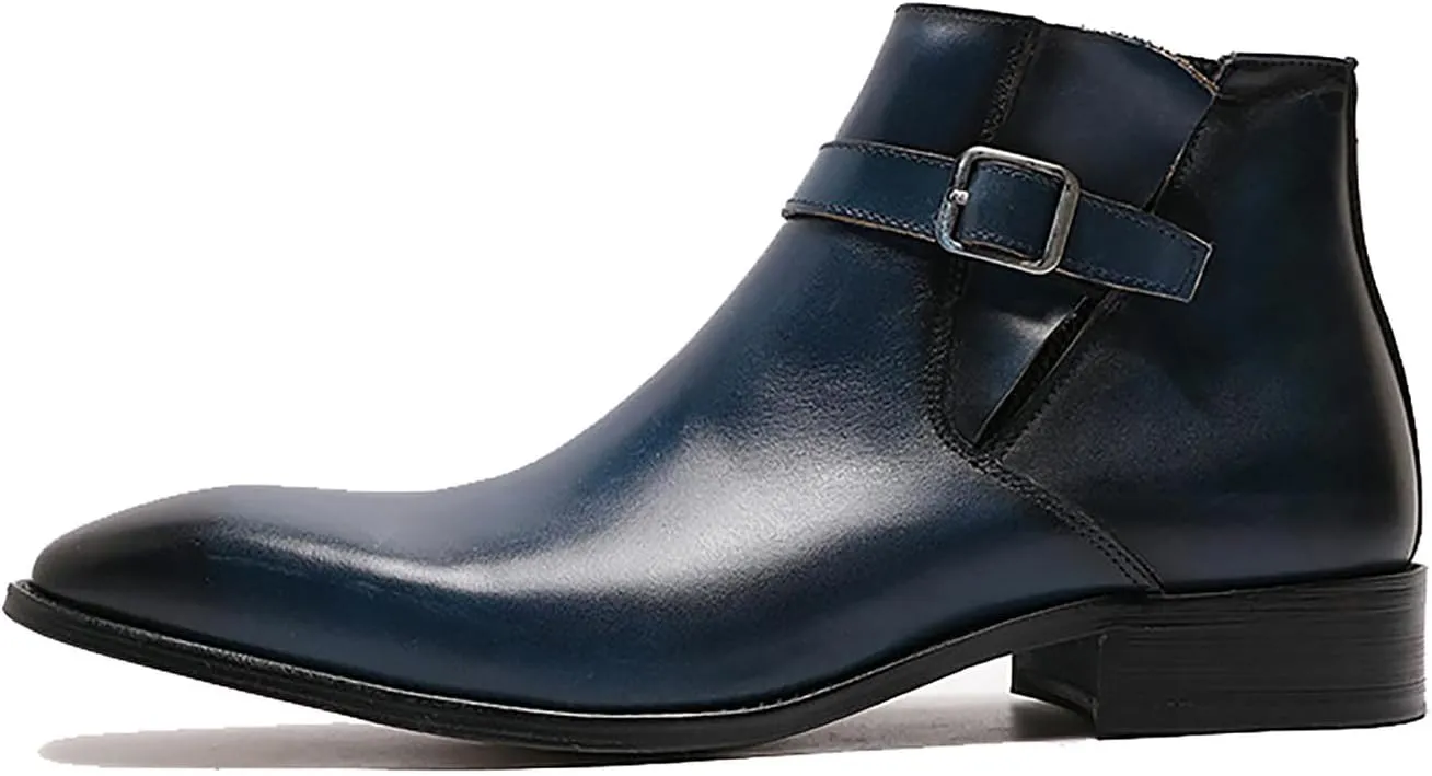 Santimon Mens Chelsea Boots Formal Dress Ankle Boots Genunie Leather Plain Toe Belt Buckle Cowboy Boots Prom Wedding Business Causal Fashion Suit Tuxedo Boots for Men