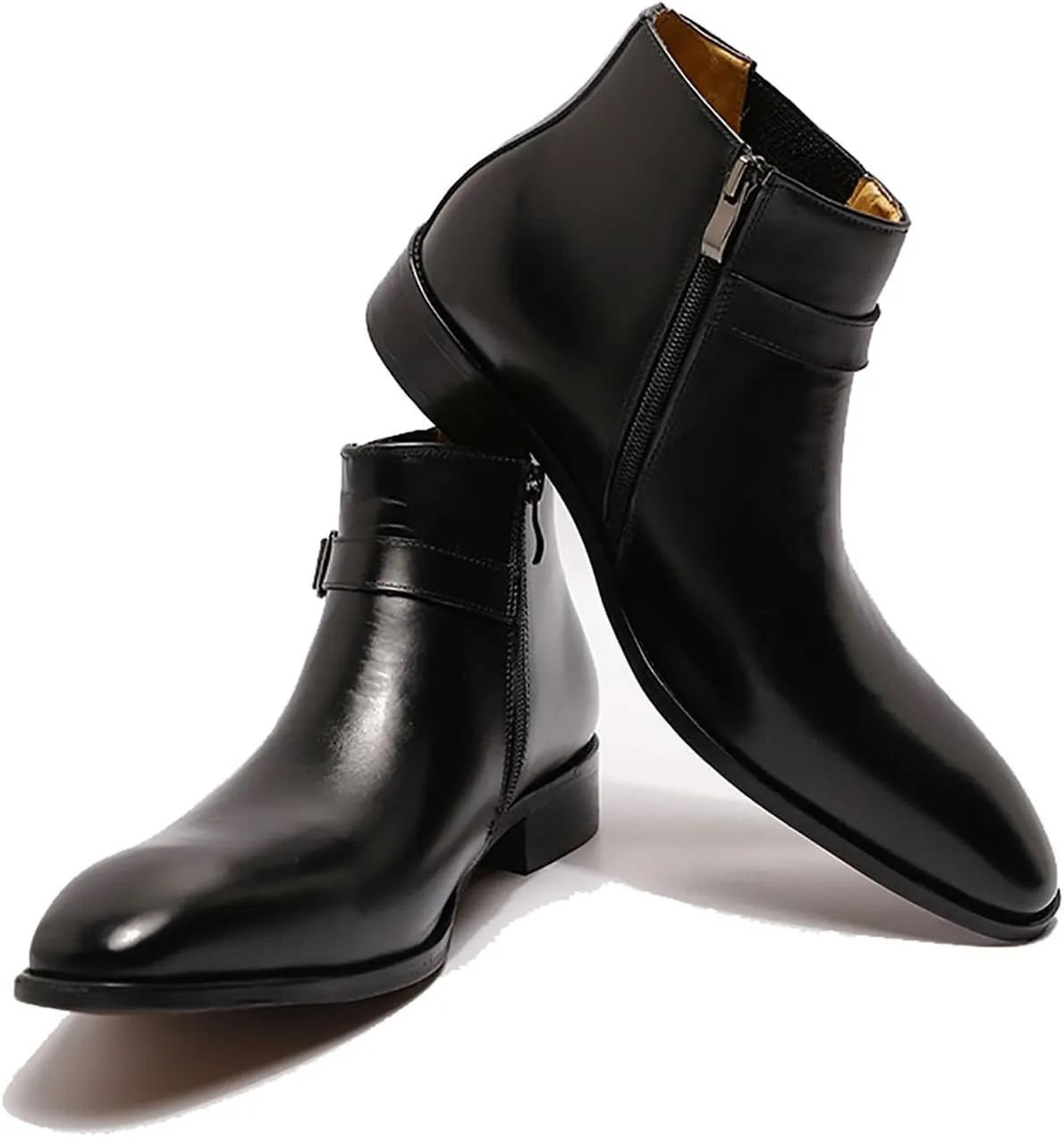 Santimon Mens Chelsea Boots Formal Dress Ankle Boots Genunie Leather Plain Toe Belt Buckle Cowboy Boots Prom Wedding Business Causal Fashion Suit Tuxedo Boots for Men