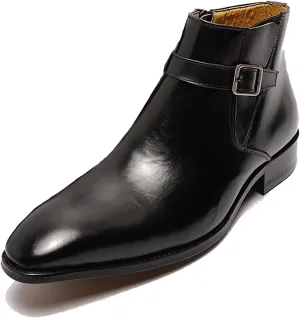 Santimon Mens Chelsea Boots Formal Dress Ankle Boots Genunie Leather Plain Toe Belt Buckle Cowboy Boots Prom Wedding Business Causal Fashion Suit Tuxedo Boots for Men