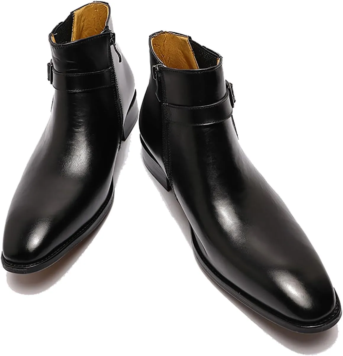 Santimon Mens Chelsea Boots Formal Dress Ankle Boots Genunie Leather Plain Toe Belt Buckle Cowboy Boots Prom Wedding Business Causal Fashion Suit Tuxedo Boots for Men