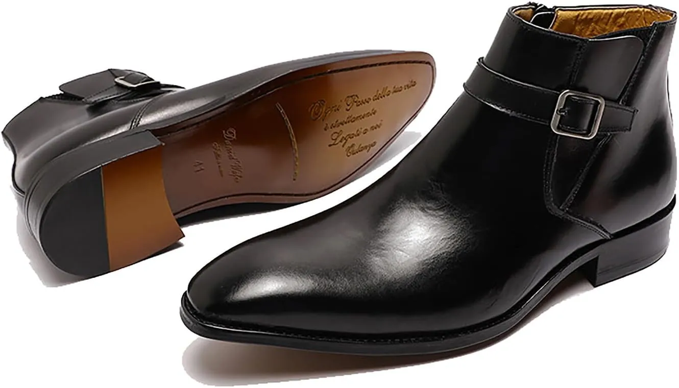 Santimon Mens Chelsea Boots Formal Dress Ankle Boots Genunie Leather Plain Toe Belt Buckle Cowboy Boots Prom Wedding Business Causal Fashion Suit Tuxedo Boots for Men