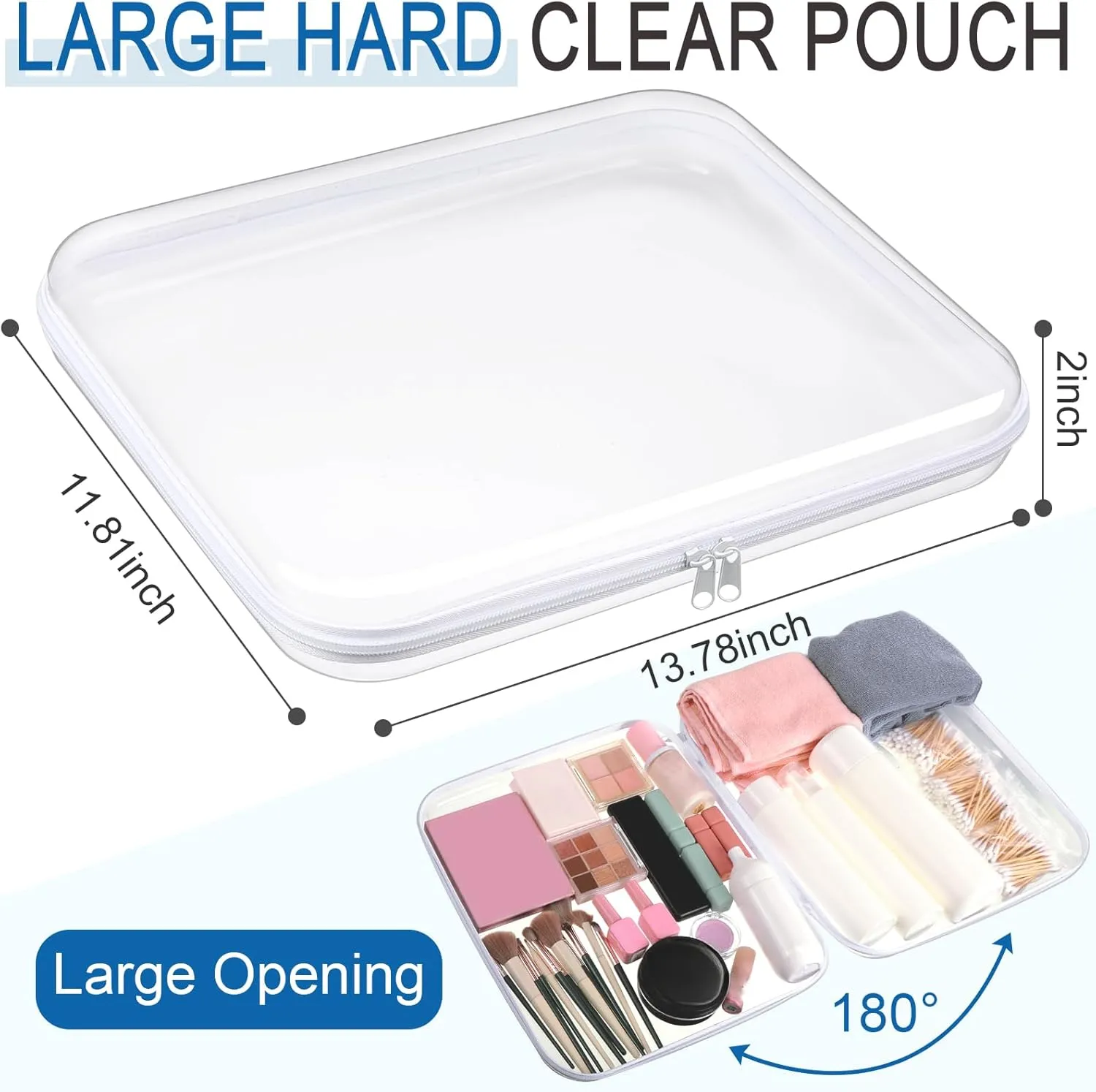 Sanwuta 6 Pcs Clear Hard Zipper Case Hard Plastic Zipper Pouches Makeup Bag Transparent Cases for Snacks Plastic Storage Organizer Portable Box for Travel