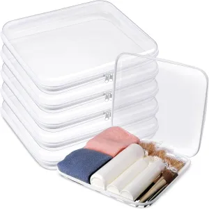 Sanwuta 6 Pcs Clear Hard Zipper Case Hard Plastic Zipper Pouches Makeup Bag Transparent Cases for Snacks Plastic Storage Organizer Portable Box for Travel