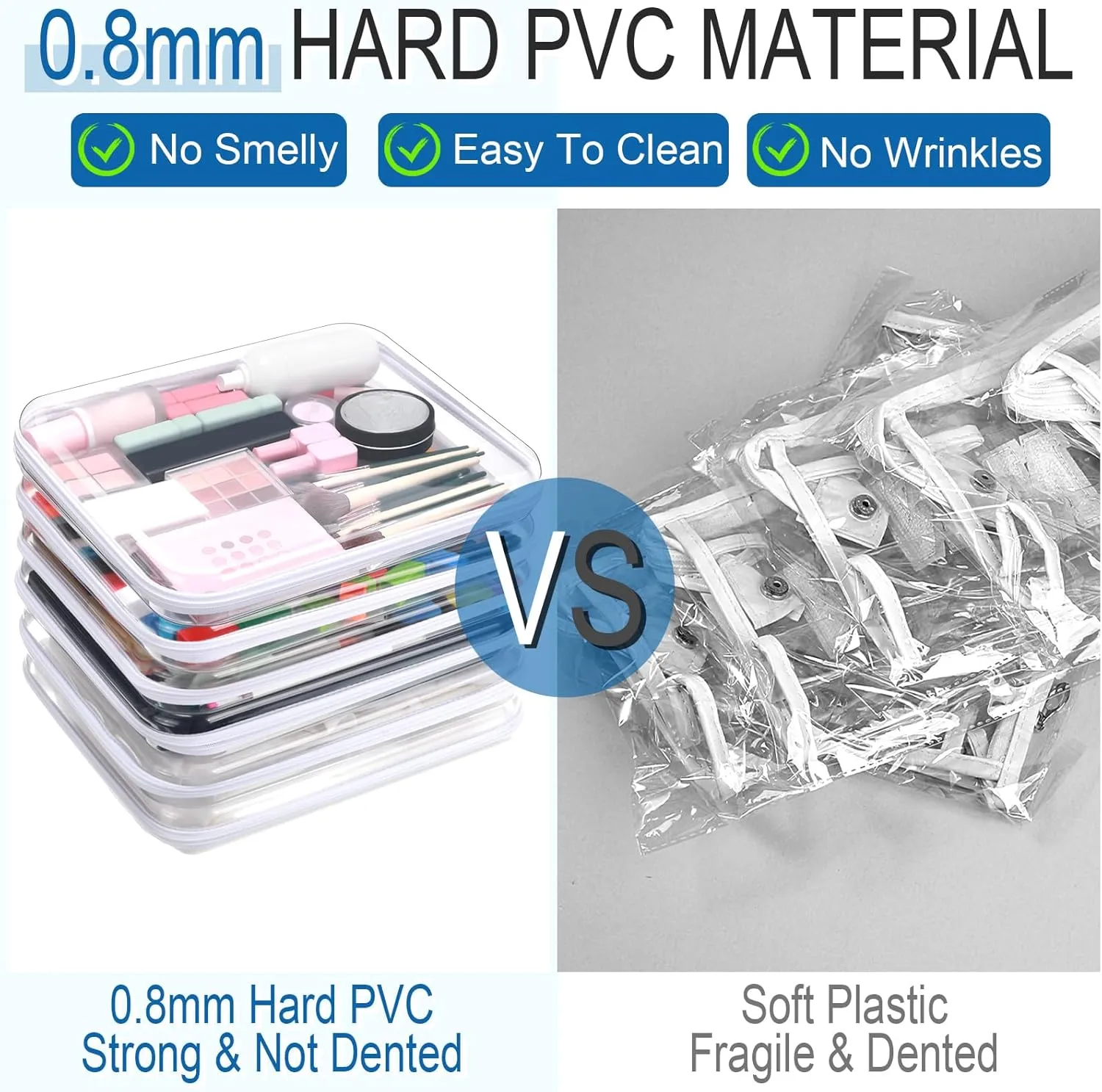 Sanwuta 6 Pcs Clear Hard Zipper Case Hard Plastic Zipper Pouches Makeup Bag Transparent Cases for Snacks Plastic Storage Organizer Portable Box for Travel